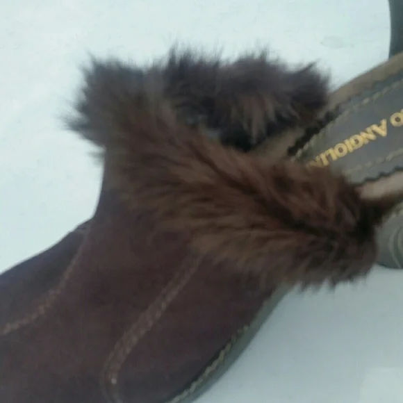 Enzo Angiolini Brown Suede Fur Trimmed Clogs EUC - Picture 8 of 8